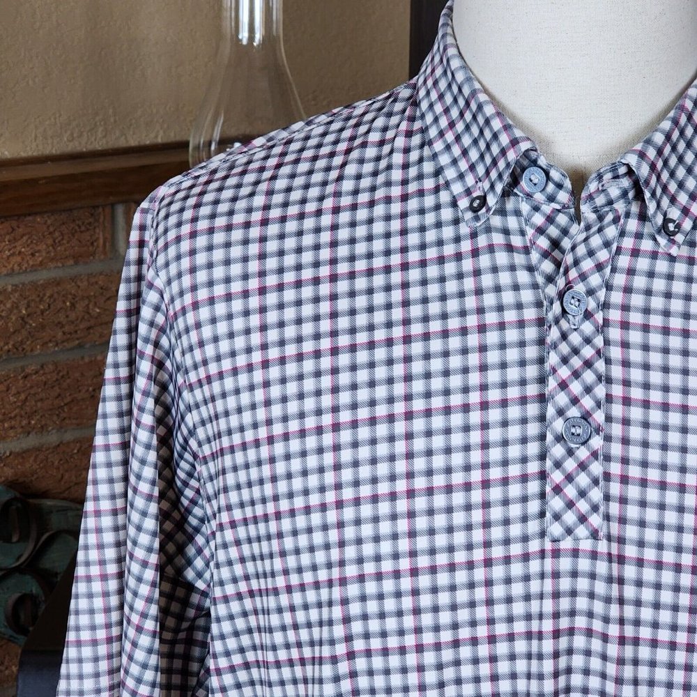 Antigua Gray White Pink Plaid Polo Riverhill Size L